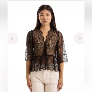 NWT GANNI BLACK LIGHT LACE PEPLUM SHEER BLOUSE SZ 8